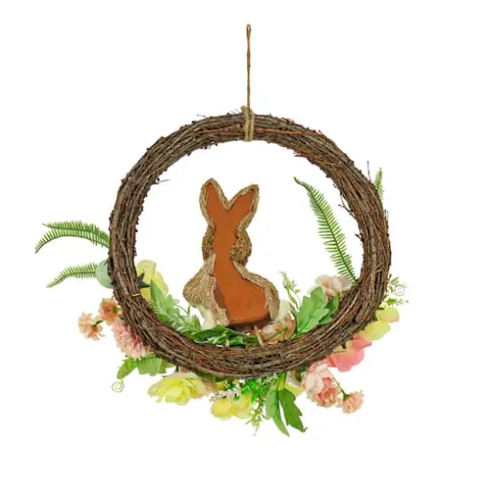 16" Bunny & Rose Flowers Hanging Wreath {5}