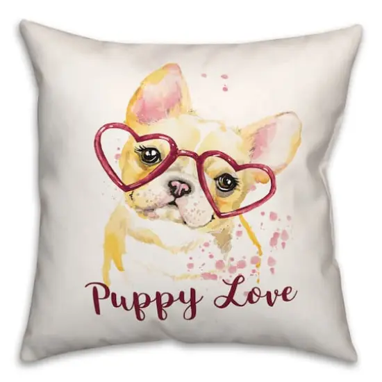 Heart Glasses Puppy Love 16" x 16" Throw Pillow {1}