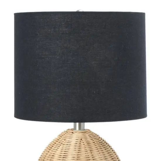 Hello Honey&reg; 20" Natural Boho Woven Rattan Table Lamp with Black Linen Shade {7}