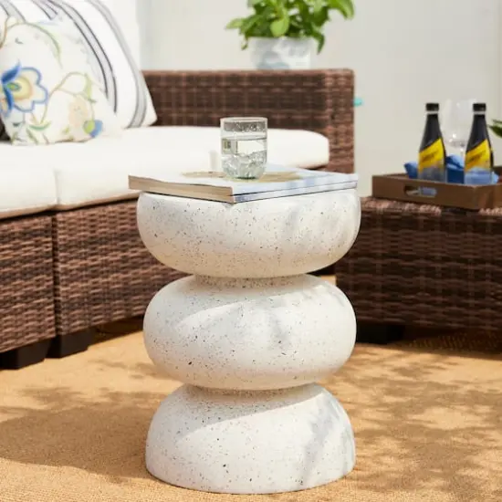 Glitzhome&reg; 18" Multifunctional Faux Terrazzo Garden Stool White {4}