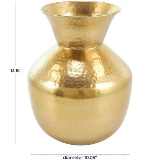 13" Gold Hammered Texture Metal Vase {8}