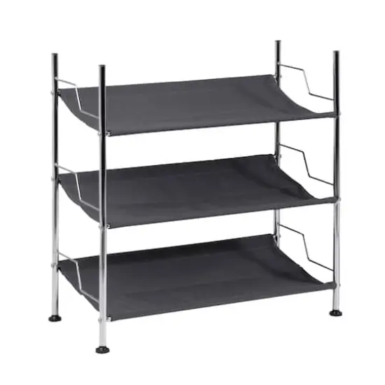Honey Can Do Chrome & Black 3-Tier Shoe Rack {1}