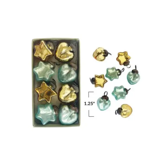 Hello Honey&reg; Gold & Mint Mercury Glass Heart & Star Ornament Set {4}