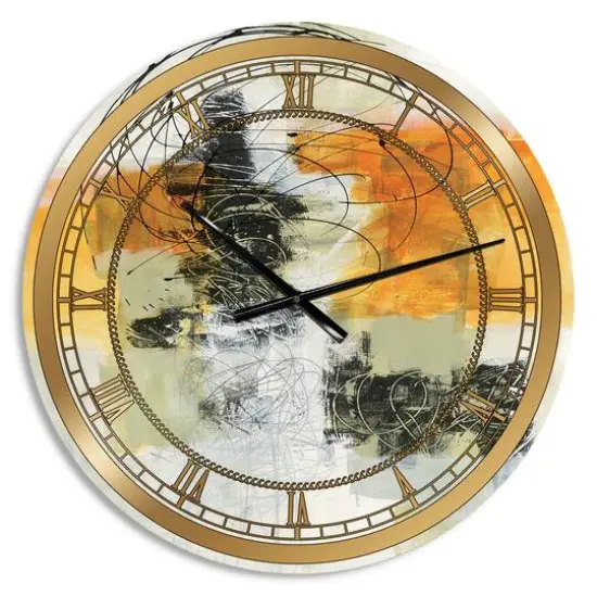 Designart 'Abstract Composition Of Glamorous Yellow And Black Glam Wall Clock {1}