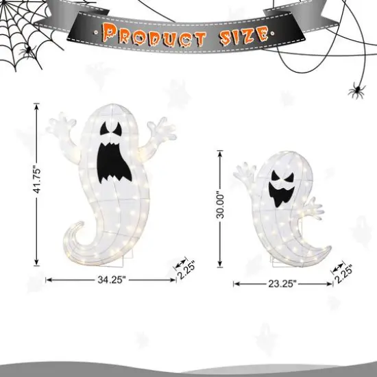 Glitzhome&reg; Set of 2 Lighted Halloween 2.5D Ghosts Family Outdoor Decor {9}