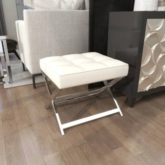 19" Leather Stool with Stainless Steel Supports White {12}