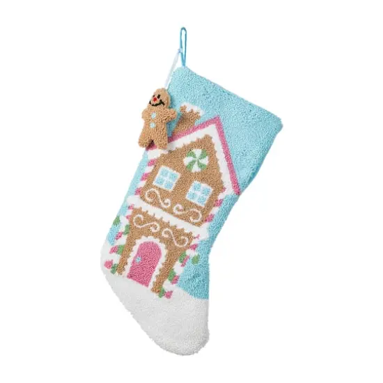 Glitzhome® 21"L Hooked Gingerbread House Stocking with Gingerbread Man Ornament {1}