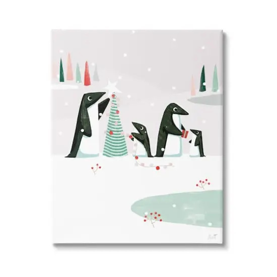 Stupell Industries Penguins Decorating Christmas Tree Canvas Wall Art {1}
