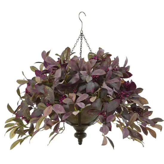 23" Fall Laurel Leaf with Berries Hanging Basket {1}