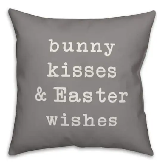 Gray Bunny Kisses & Easter Wishes Throw Pillow {1}