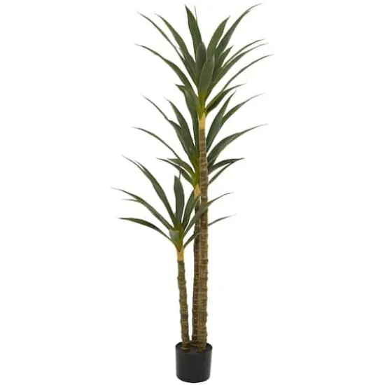 58" Green Faux Foliage Sisal Artificial Tree With Black Plastic Pot {1}