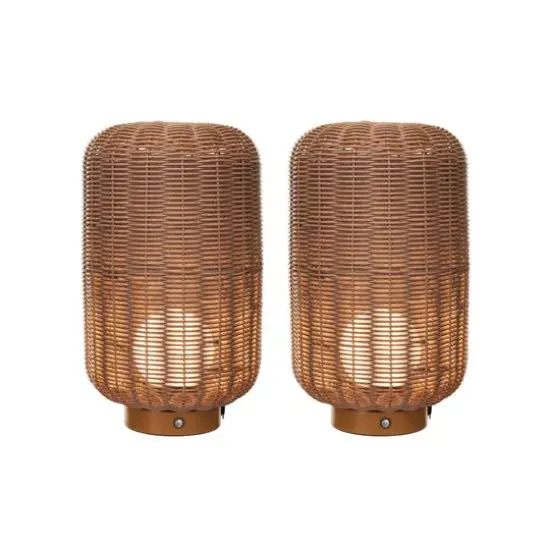 Hello Honey&reg; 14.25" Natural Plastic & Woven Rattan LED Lamp, 2ct. {1}
