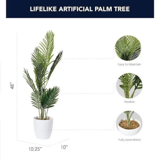 American Art Decor 4ft. Palm Tree in White Ceramic Pot {4}