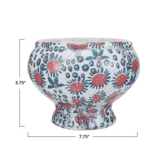 Hello Honey&reg; 7.75" Multicolor Crackle Glaze Decorative Printed Terra Cotta Footed Planter {7}