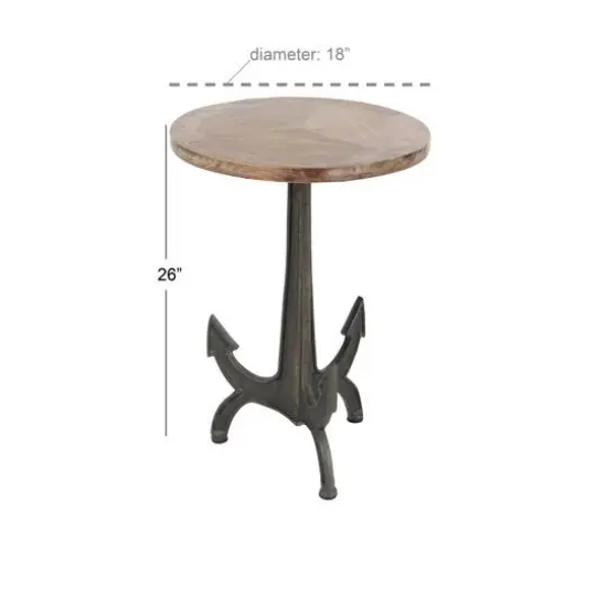 2ft. Black Iron and Wood Coastal Accent Table {6}
