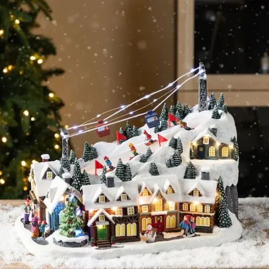 Glitzhome&reg; 16" Christmas Oversized Resin Lighted Musical Skiing Table Village Decor {4}