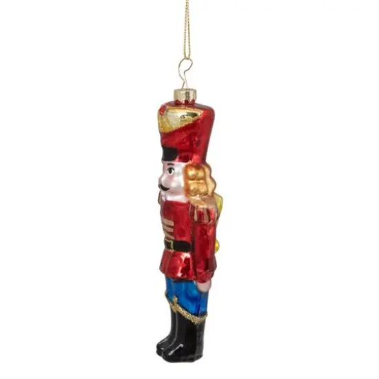 5.5" Shiny Red Nutcracker Soldier Glass Ornament {5}