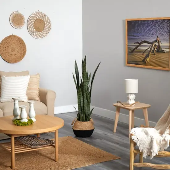 46" Sansevieria Artificial Plant in Boho Chic Handmade Cotton & Jute White Woven Planter {5}