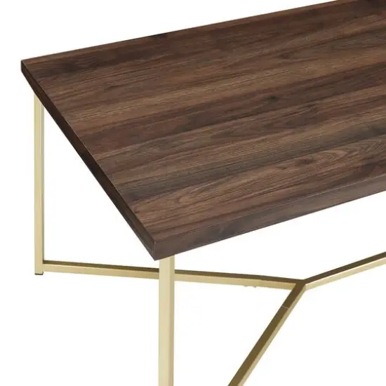 Luxe 42" Dark Walnut & Gold Y Leg Modern Glam Coffee Table {6}