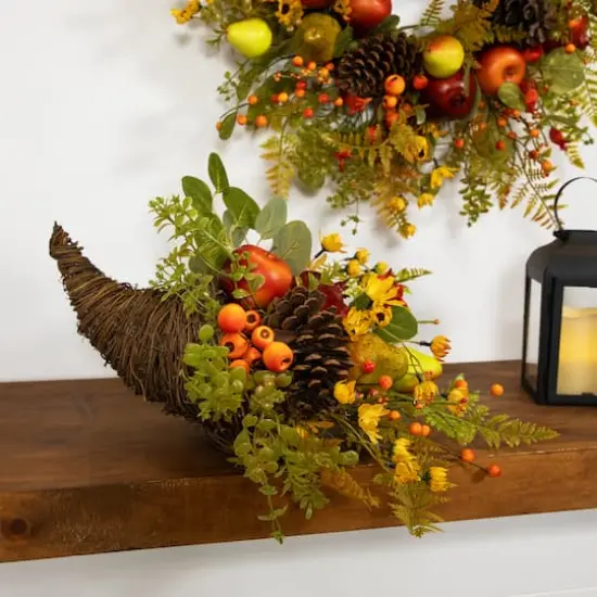 20" Apple & Pear Cornucopia Fall Harvest Decoration {4}