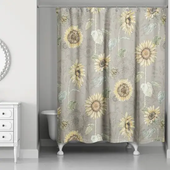 Sunflower Pattern Shower Curtain Brown {3}
