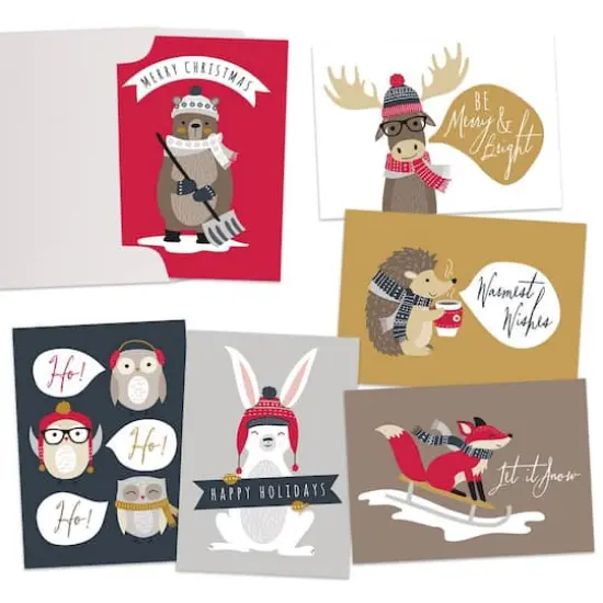 JAM Paper 6.25" x 4.625" Season's Greetings Animal Sentiments Assorted Card Set, 36ct. {1}