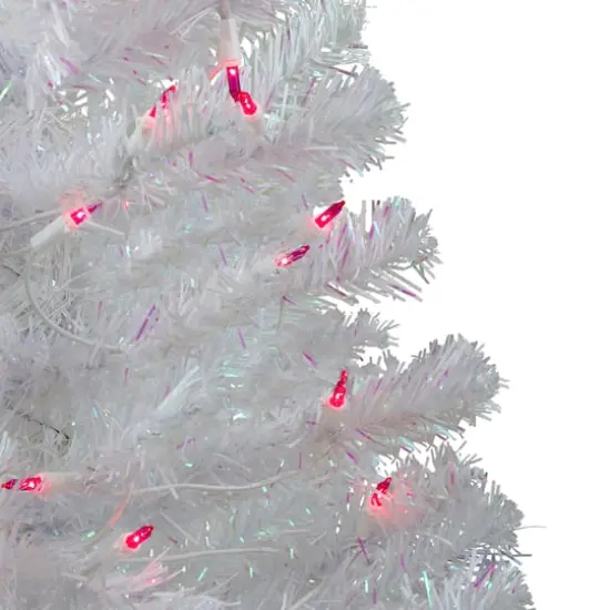 3ft. Pre-Lit White Iridescent Pine Artificial Christmas Tree, Pink Lights {3}