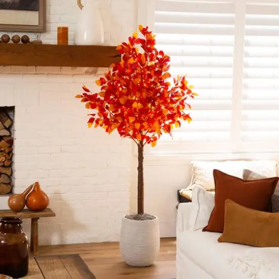 6ft. Pre-Lit Autumn Artificial Fall Tree with 300 Warm White LED Lights {12}