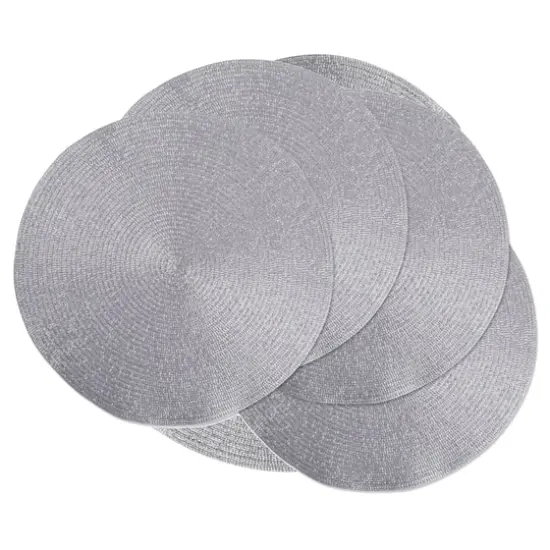 DII&reg; Round Plastic Woven Placemats, 6ct. Silver {1}