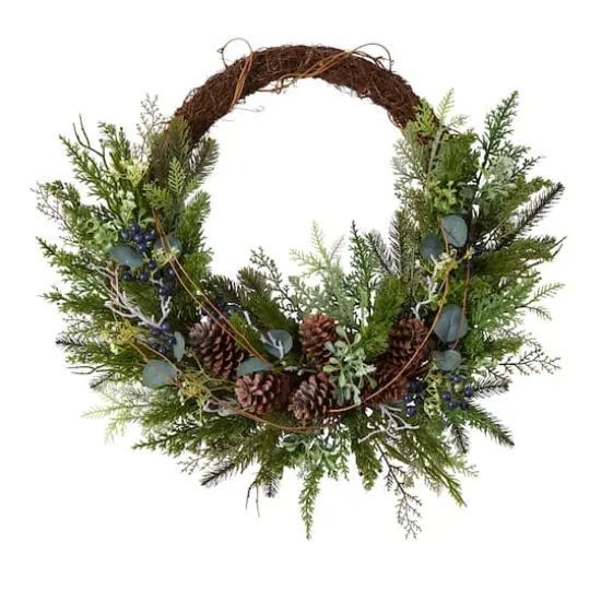 30" Pine & Pinecone Christmas Wreath on Twig Ring {1}