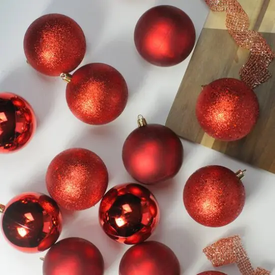 16ct. 3" Hot Red Shatterproof 4-Finish Christmas Ball Ornaments {3}