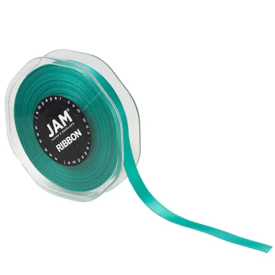 JAM Paper 3/8" x 25yd. Double Faced Satin Ribbon Teal Blue {1}