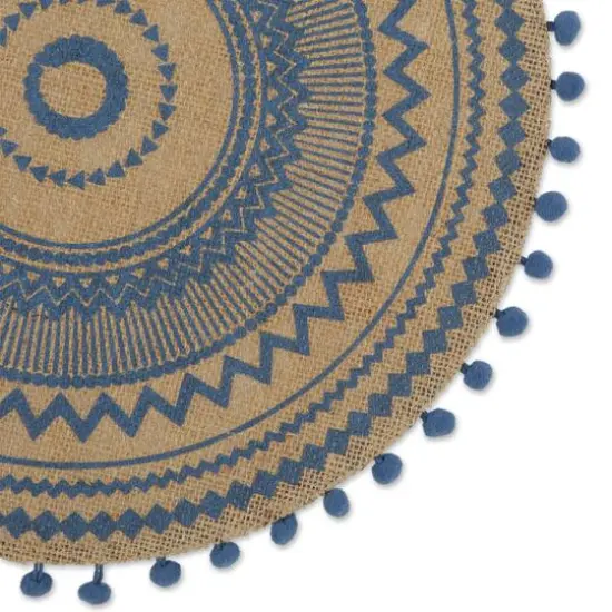 French Blue Aztec Print On Natural Round Jute Placemat (Set of 6) {3}