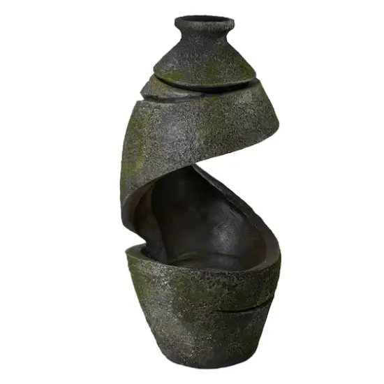 2.5ft. Green & Gray Mossy Outdoor Garden Water Fountain {5}