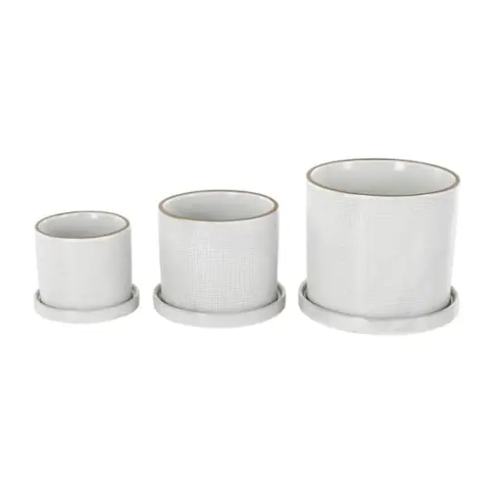 White Geometric Grid Patterned Ceramic Planter Set {9}