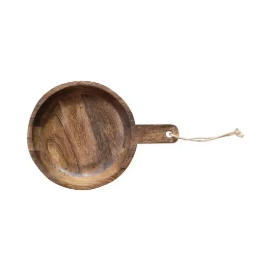 Hello Honey&reg; 13.25" Natural Carved Mango Wood Bowl with Handle & Jute Tie {4}