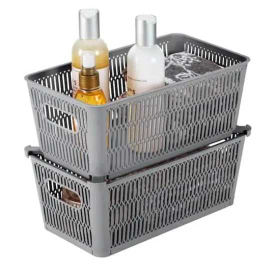 Simplify Slide 2 Stack It Small Storage Tote Baskets, 2ct. Gray {12}