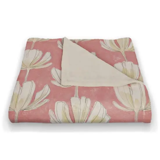 Pink Floral Pattern 50" x 60" Coral Fleece Blanket {3}