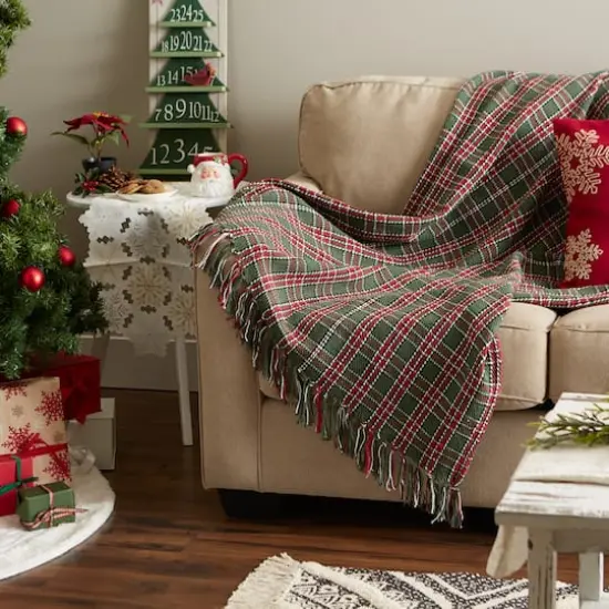 DII&reg; O Christmas Tree Plaid Recycled Cotton Throw {6}