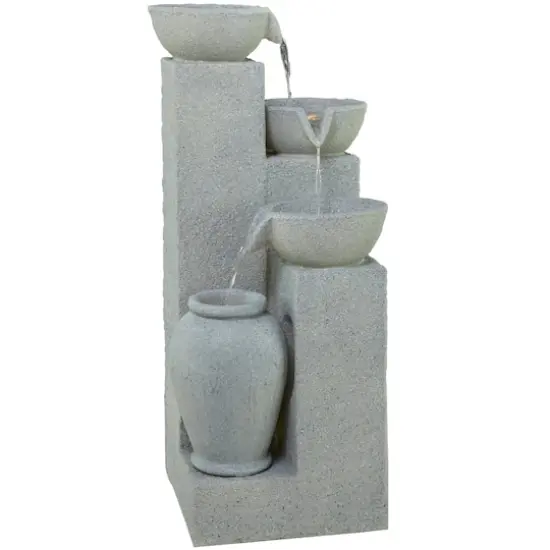 43.5" Light Gray Fiberglass 4-Tier Fountain with LED Light {3}