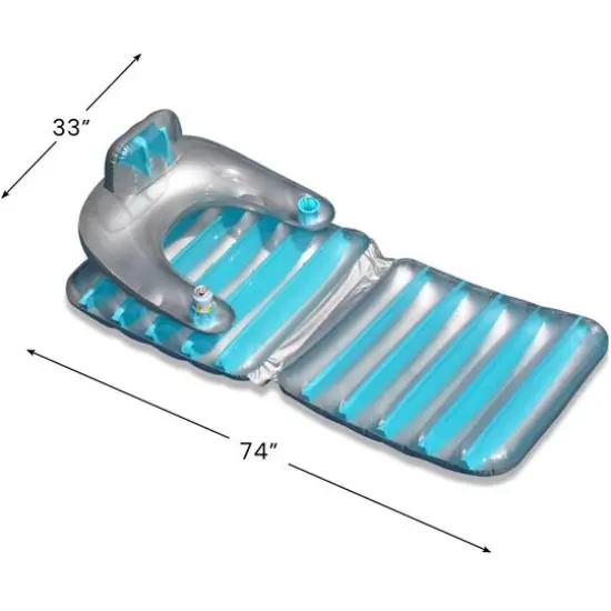 Pool Central 6.2ft. Inflatable Swimming Pool Folding Lounge Chair Float Blue {5}