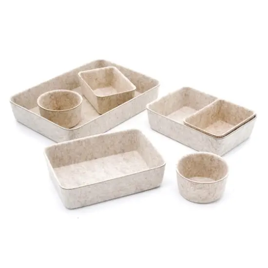 Welaxy 7 Piece Felt Round Cups & Trays Drawer Organizer Set Oatmeal {6}