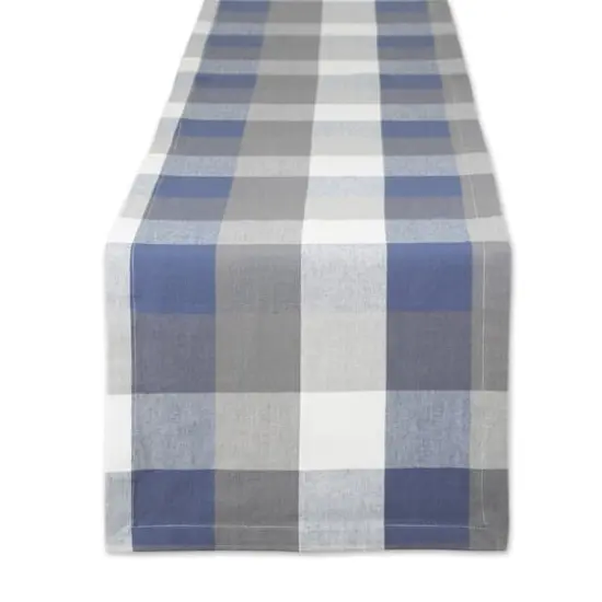 DII&reg; 72" Tri-Color Check Table Runner French Blue {1}