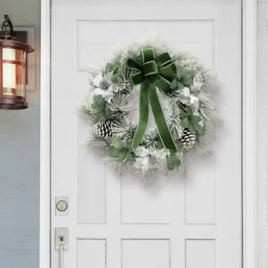 24" Adorned Flocked White Wreath {4}