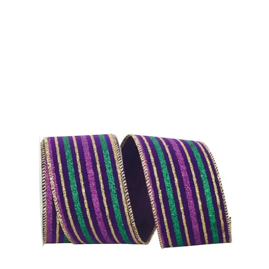 Reliant 2.5" x 10yd. Velvet Wired Mardi Gras Stripe Ribbon {1}