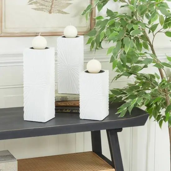 CosmoLiving by Cosmopolitan Set of 3 White MDF Contemporary Candle Holder, 12" x 4" x 4" {8}