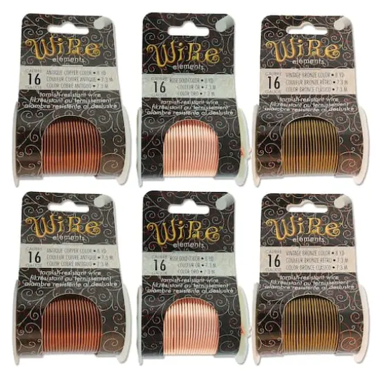 The Beadsmith&reg; 16 Gauge Wire Elements&trade; Tarnish Resistant Medium Temper Antique Copper, Vintage Bronze & Rose Gold Wire, 6ct. {1}
