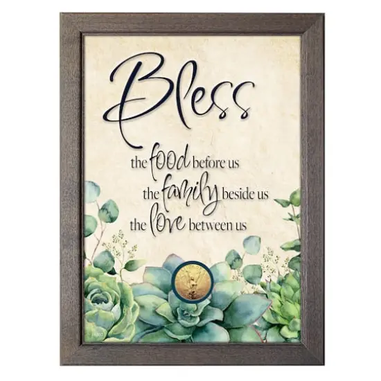 Bless Food, Family, Love With Angel Coin in 5" x 7" Frame {1}