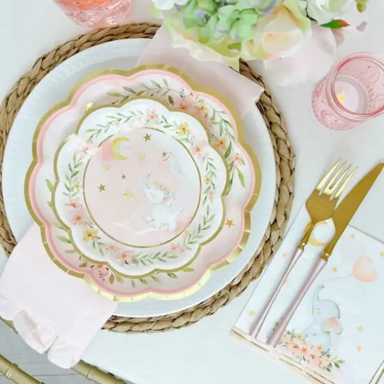 Kate Aspen&reg; 9" Pink Elephant Baby Shower Premium Paper Plates, 16ct. {1}