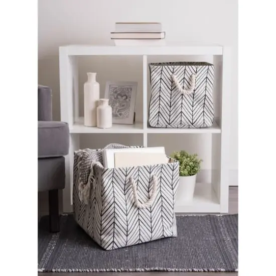 DII&reg; 11" Polyester Herringbone Storage Bin Off White {4}